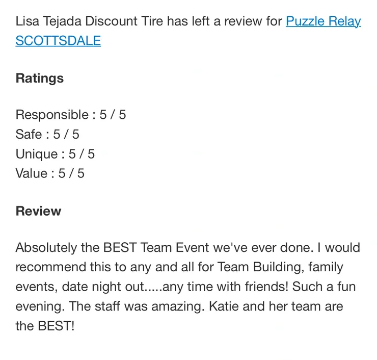 5 star review for puzzle rides puzzle relay discount tire